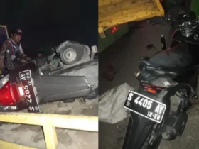 Kondisi motor korban meninggal dunia usai menabrak truk parkir (foto: dokumen Satlantas Polres Jombang)