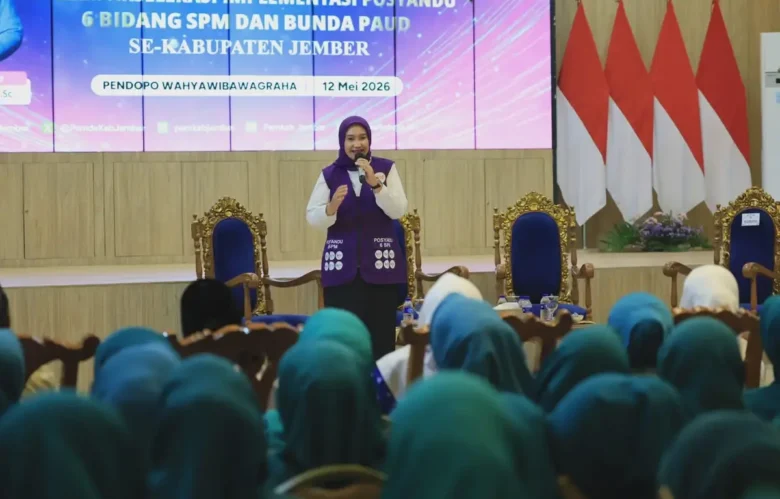 Kegiatan TPP PKK Pemerintah Kabupaten Jember dalam rangka melakukan langkah aktual dengan memperkuat sinergi antara TP PKK, Posyandu, dan Bunda PAUD di Pendopo Wahyawibawagraha pada Selasa (12/5/2026) (foto: ist)