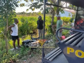 Kondisi motor Honda Supra tanpa Nopol pasca alami laka tunggal di Jalan Buk Putih, Kecamatan Silirangung Banyuwangi, sebelum dievakuasi, Senin (29/06/2026) (foto: Blok-a.com/Kuryanto)