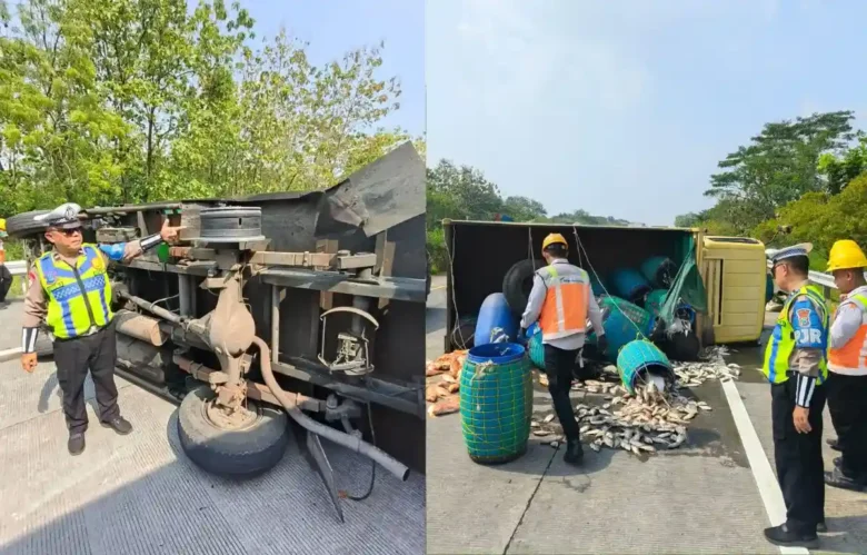 Truk muatan ikan segar yang mengalami kecelakaan di ruas tol JoMo (Dokumen PJR 3 Polda Jatim)