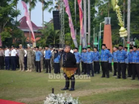 Upacara peringatan HUT kota Mojokerto ke-108 di alun-alun wiraraja kota Mojokerto.(blok-a.com/Syahrul Wijaya)