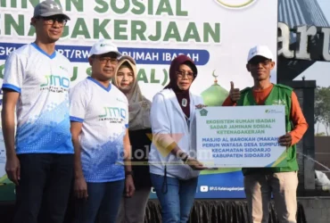 Peluncuran program Gardu Sosial BPJS Ketenagakerjaan Sidoarjo, di Tugu Jayandaru, Alun-Alun Kabupaten Sidoarjo, Minggu (21/6/2026) (foto: istimewa)