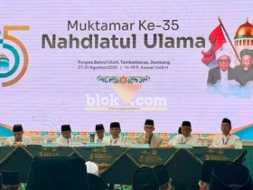 Ketua Umum PBNU KH. Yahya Cholil Staquf atau Gus Yahya saat menyampaikan Laporan Pertanggungjawaban (LPJ) kepengurusannya (foto: blok-a.com/Syahrul Wijaya)