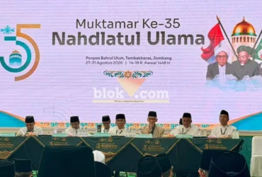 Ketua Umum PBNU KH. Yahya Cholil Staquf atau Gus Yahya saat menyampaikan Laporan Pertanggungjawaban (LPJ) kepengurusannya (foto: blok-a.com/Syahrul Wijaya)