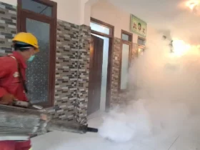 Petugas sedang melakukan fogging di area Muktamar ke-35 NU di Pondok Pesantren Bahrul Ulum Tambakberas, Jombang (Foto: Istimewa)