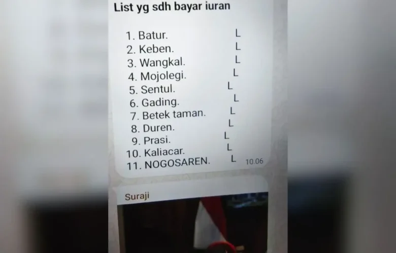Daftar dugaan peserta iuran kepala desa di Kecamatan Gading, Probolinggo (foto: istimewa)