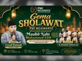 Poster event Gema Sholawat PWI Mojokerto Raya yang hadirkan Brandal Qori