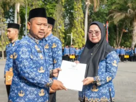 Fandi Akhmad Yanu Bupati Gresik penyerahan SK perpanjangan masa kerja bagi PPPK paruh waktu.(foto: istimewa)